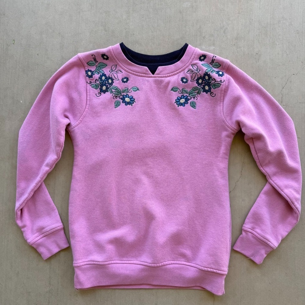Y2K C&K Designs Sweatshirt Womens Pink Floral Embroidered Fleece Pullover